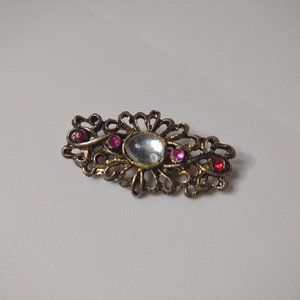 Little Brooch With Red And Pink Plastic Stones